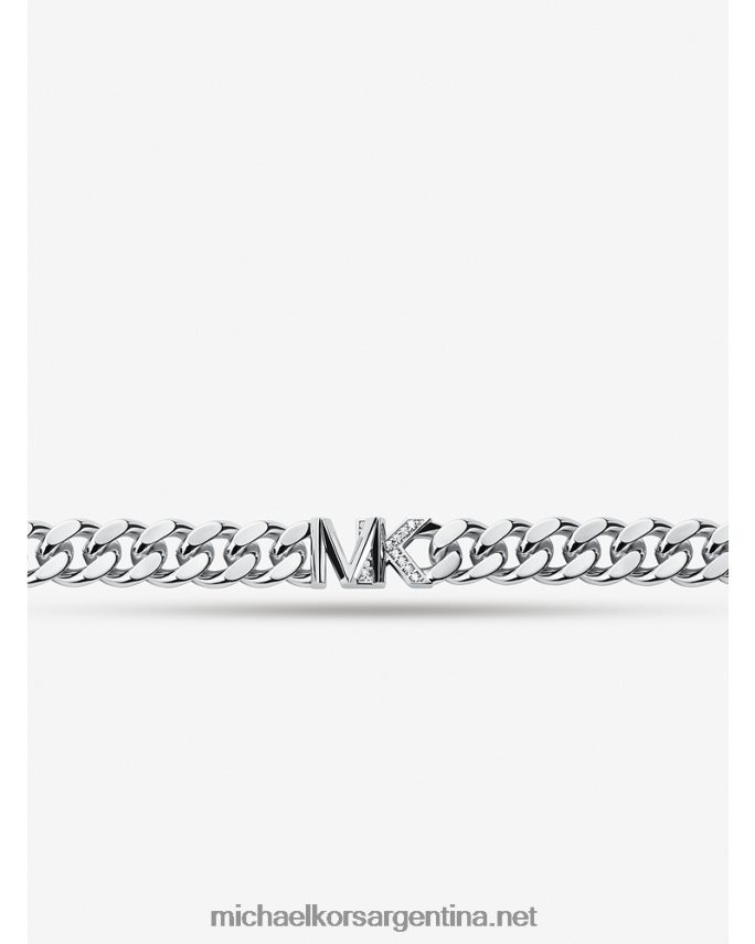 mujer plata Brazalete de eslabones curvos con logo en pavé de latón chapado en oro de 14k Michael Kors T46HB02434