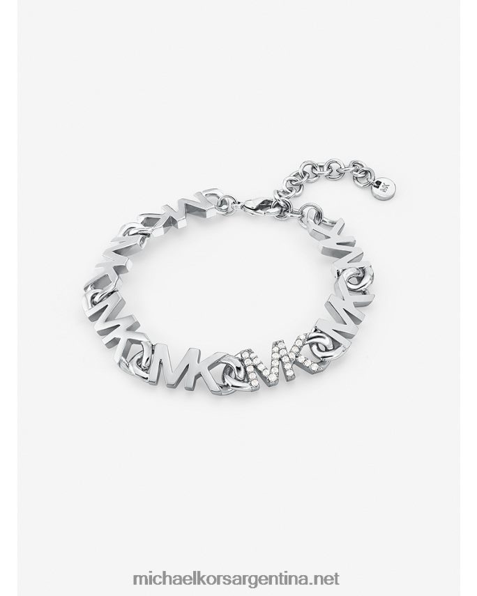 mujer plata pulsera de cadena con logo en pavé de latón platinado Michael Kors T46HB02456