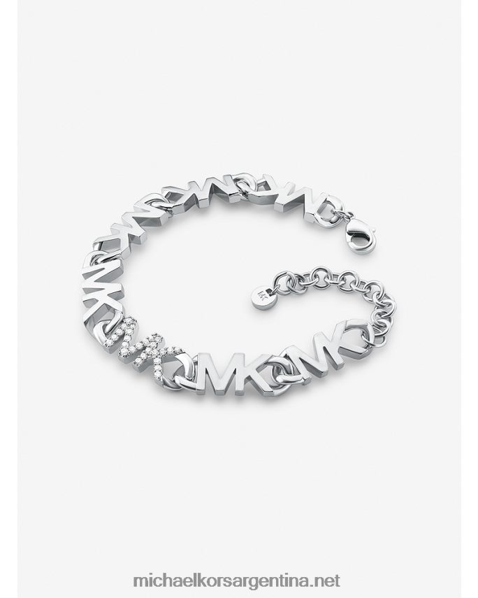 mujer plata pulsera de cadena con logo en pavé de latón platinado Michael Kors T46HB02456