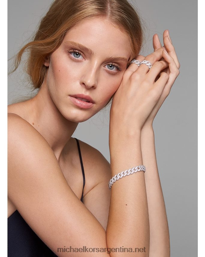 mujer plata pulsera de eslabones curb pavé de plata de ley recubierta de metales preciosos Michael Kors T46HB02452