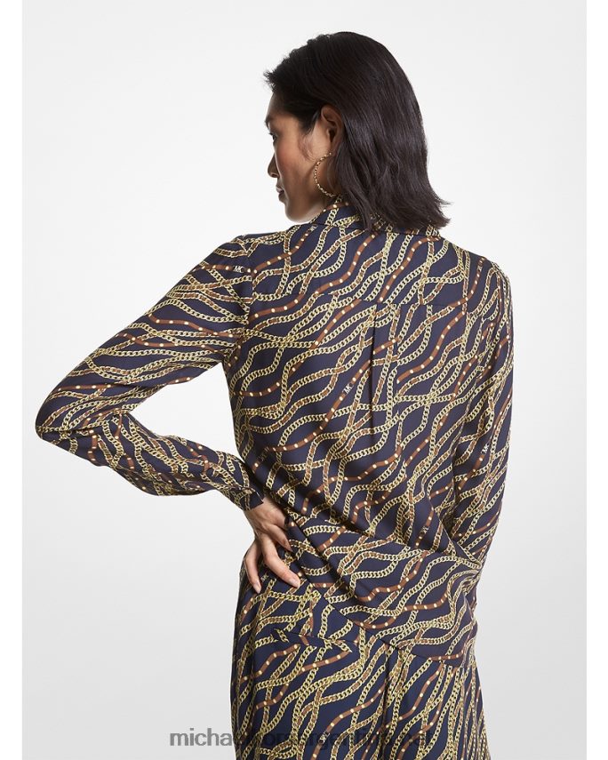 mujer azul medianoche blusa de georgette con estampado de estado Michael Kors T46HB0369