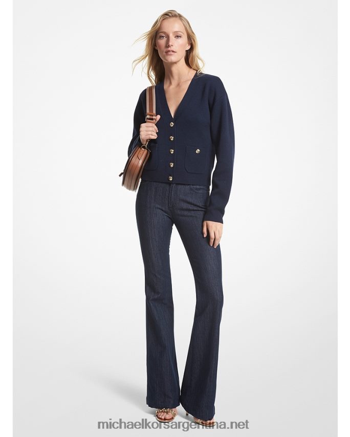 mujer azul medianoche cárdigan en mezcla de lana Michael Kors T46HB0392