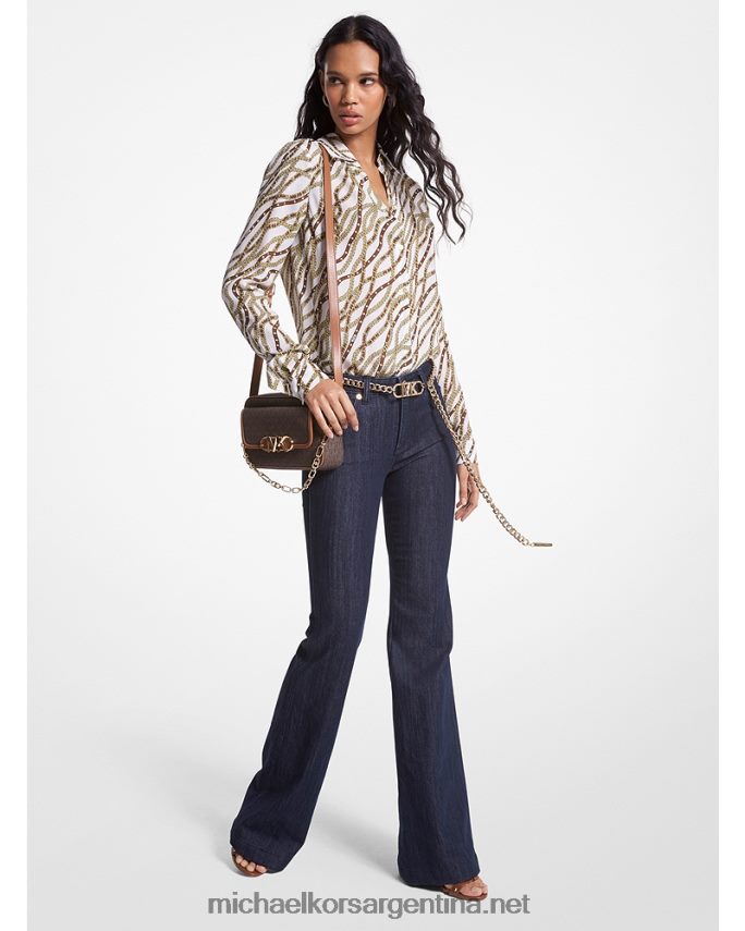 mujer blanco blusa de georgette con estampado de estado Michael Kors T46HB0371