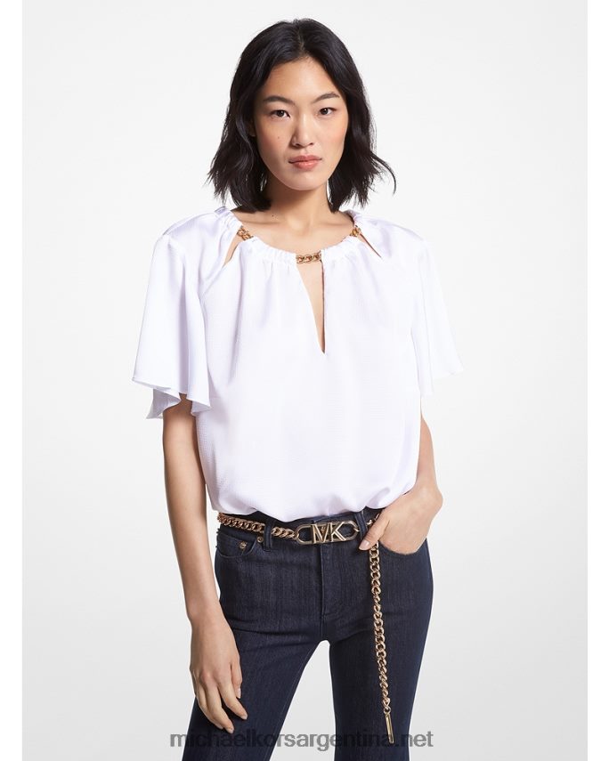 mujer blanco blusa de satén martillado con abertura de eslabón de cadena Michael Kors T46HB0374