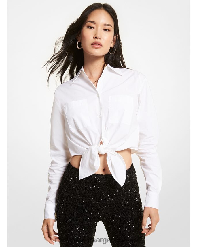 mujer blanco camisa de popelina de algodón orgánico stretch con lazo en la parte delantera Michael Kors T46HB0459