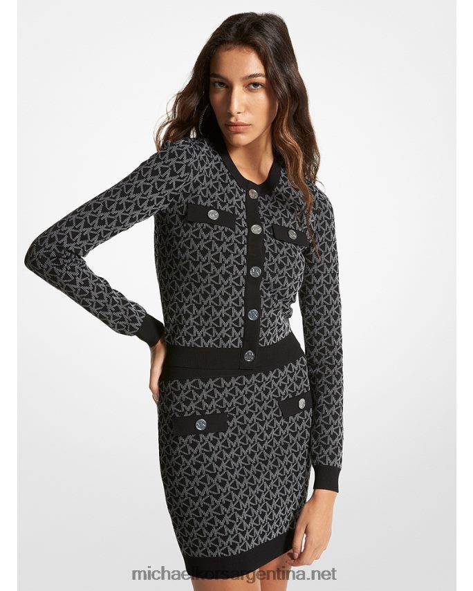 mujer blanco negro cárdigan con logo en jacquard Michael Kors T46HB0420