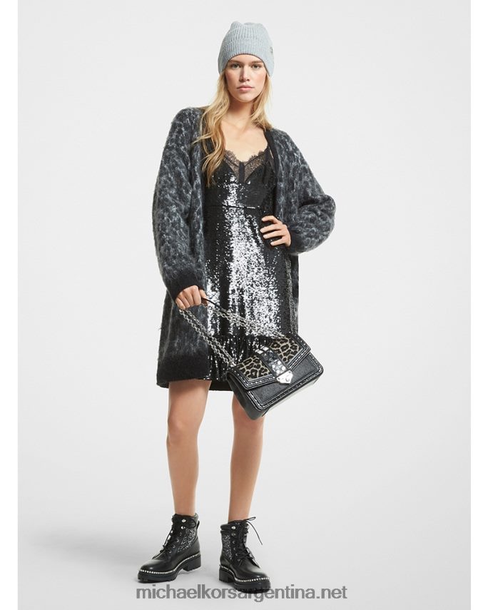 mujer brezo perla cárdigan cepillado en jacquard de leopardo Michael Kors T46HB0474