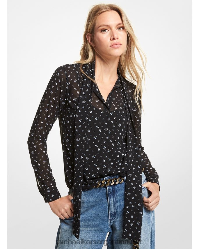 mujer cambray blusa floral de georgette con lazo en el cuello Michael Kors T46HB0463