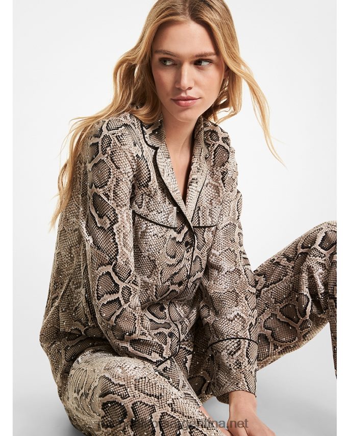 mujer duna camisa de pijama de crepé aplastado con serpiente adornada Michael Kors T46HB0471