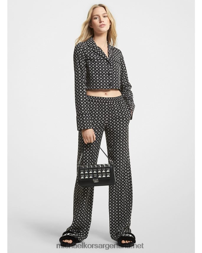mujer níquel camisa de pijama corta de crepé aplastado con medallón de tachuelas Michael Kors T46HB0476
