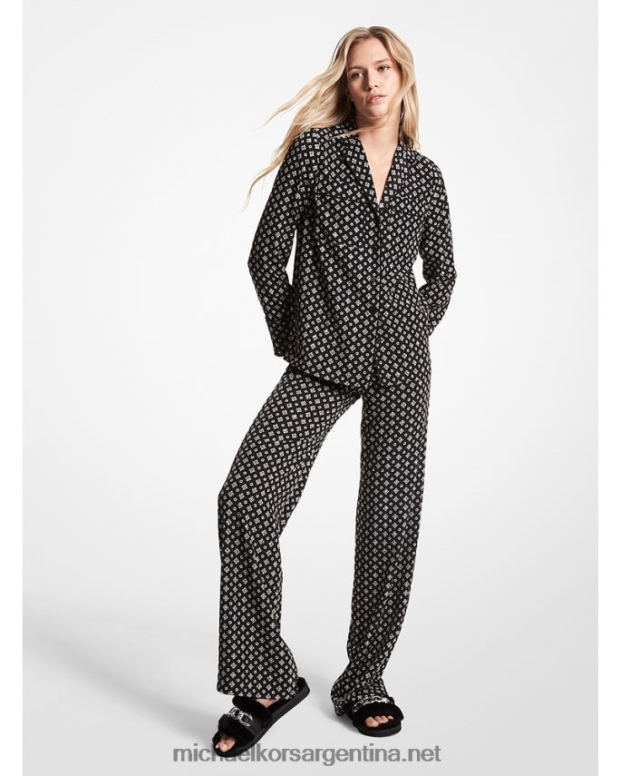 mujer níquel camisa de pijama de crepé aplastado con medallón de tachuelas Michael Kors T46HB0473