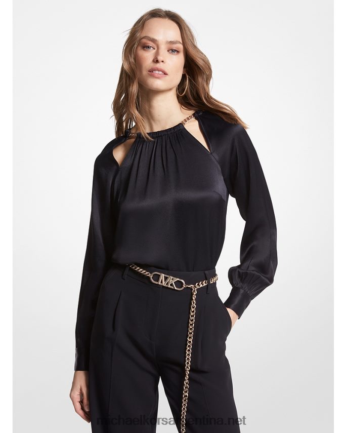 mujer negro blusa con charmeuse y aberturas de eslabones Michael Kors T46HB0397