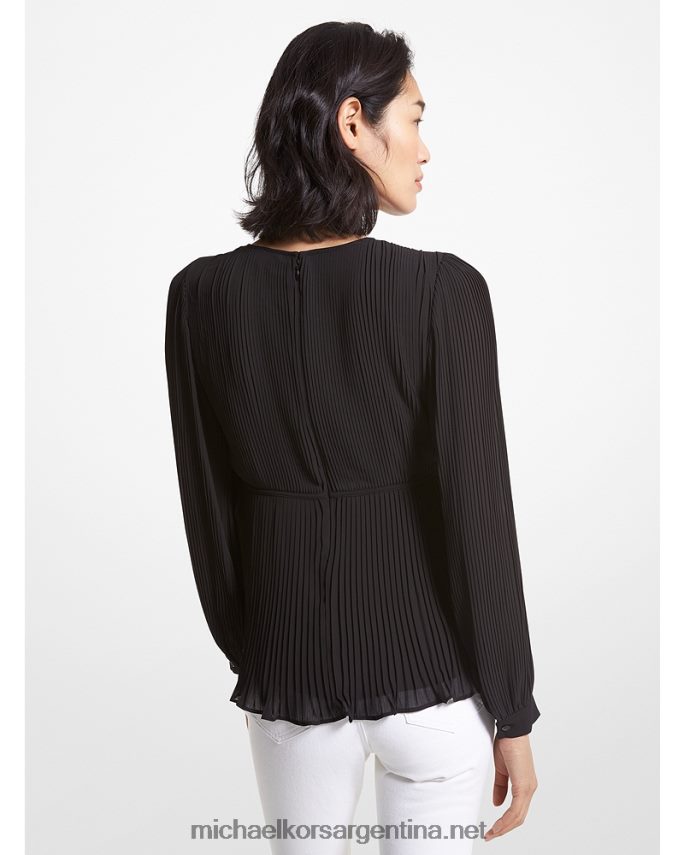 mujer negro blusa plisada de georgette Michael Kors T46HB0449