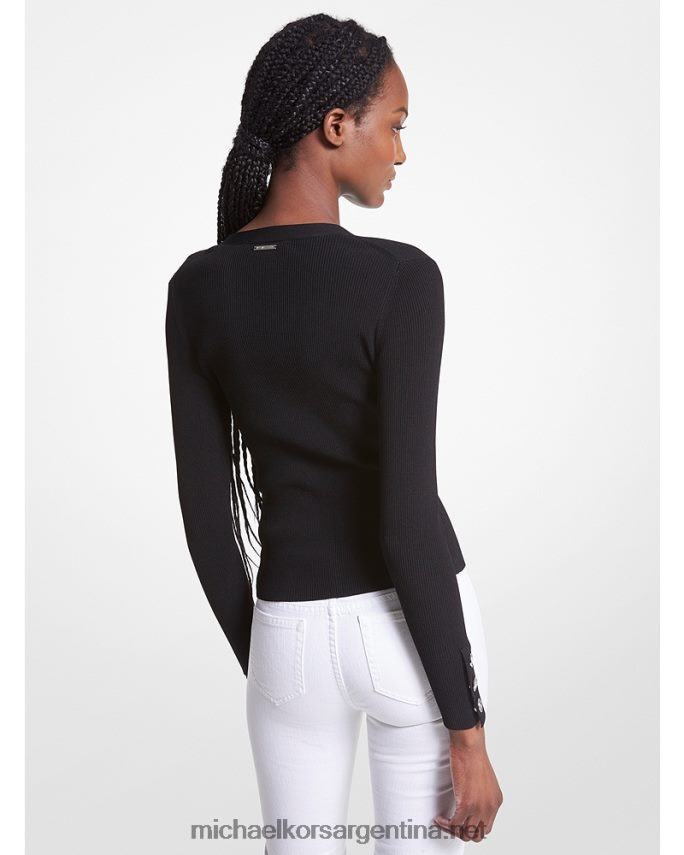 mujer negro cárdigan de punto elástico de canalé Michael Kors T46HB0402