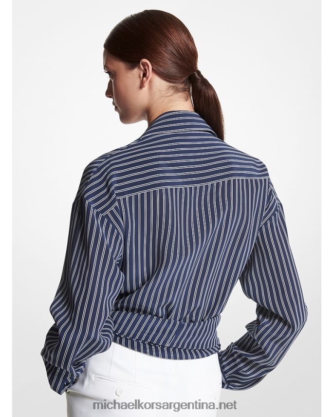 unisexo azul marino/blanco op blusa cruzada de crepé de China de seda orgánica a rayas de la colección Michael Kors T46HB03564