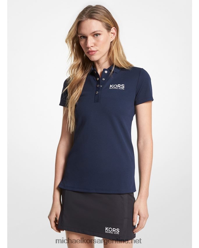 mujer azul medianoche polo de piqué con logo de golf Michael Kors T46HB0410
