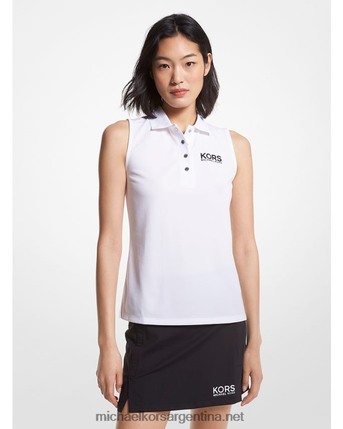 mujer blanco polo sin mangas de piqué con logo de golf Michael Kors T46HB0413