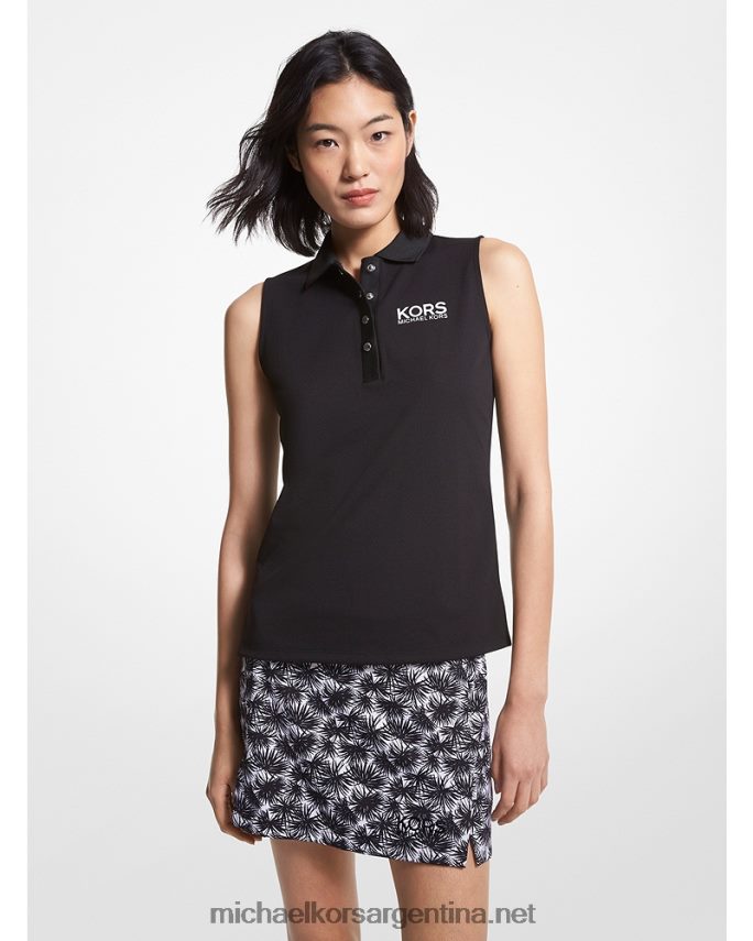 mujer negro polo sin mangas de piqué con logo de golf Michael Kors T46HB0415