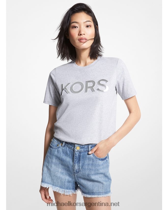 mujer Perla gris camiseta de algodón orgánico con logo Michael Kors T46HB0395