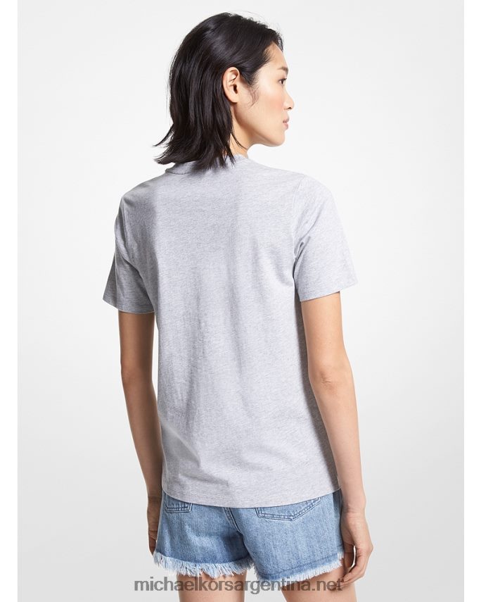 mujer Perla gris camiseta de algodón orgánico con logo Michael Kors T46HB0395