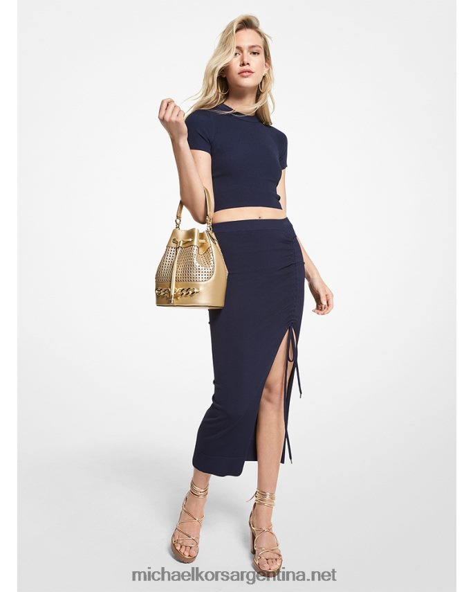 mujer azul medianoche camiseta corta de canalé de viscosa elástica Michael Kors T46HB0483