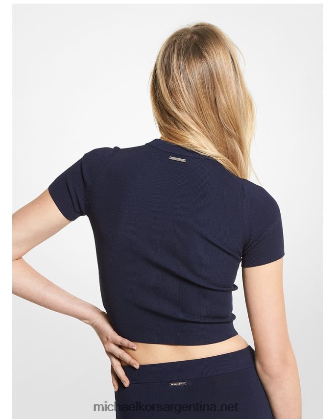 mujer azul medianoche camiseta corta de canalé de viscosa elástica Michael Kors T46HB0483
