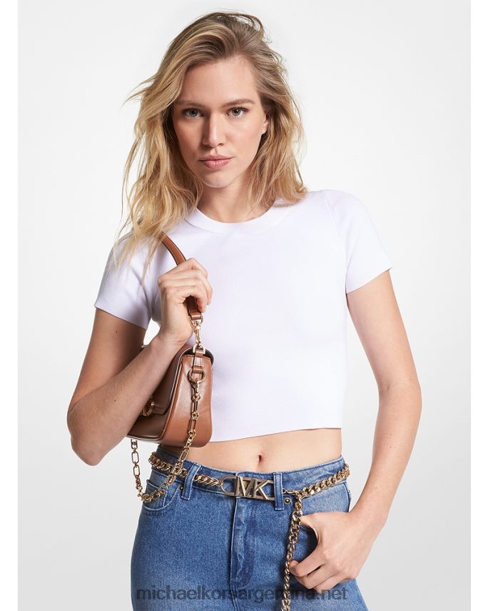 mujer blanco camiseta corta de canalé de viscosa elástica Michael Kors T46HB0478