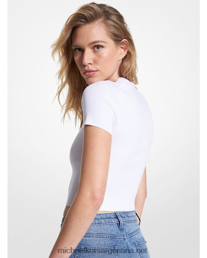 mujer blanco camiseta corta de canalé de viscosa elástica Michael Kors T46HB0478