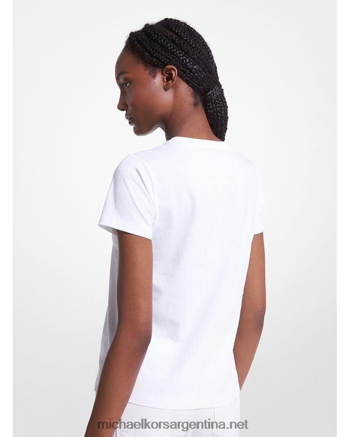 mujer blanco playera con estampado de aviador y logo Michael Kors T46HB0388