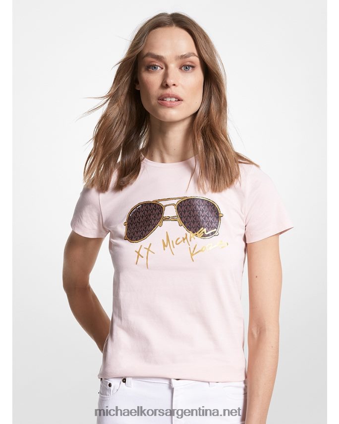 mujer rubor en polvo playera con estampado de aviador y logo Michael Kors T46HB0385