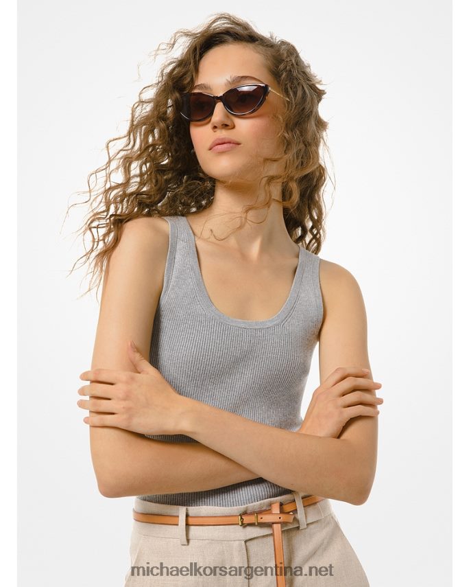 mujer Perla gris camiseta sin mangas de viscosa de canalé Michael Kors T46HB0464