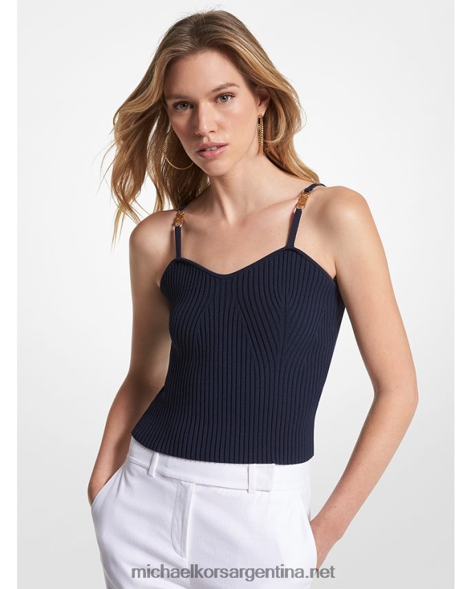 mujer azul medianoche top corto de canalé de viscosa elástica Michael Kors T46HB0398