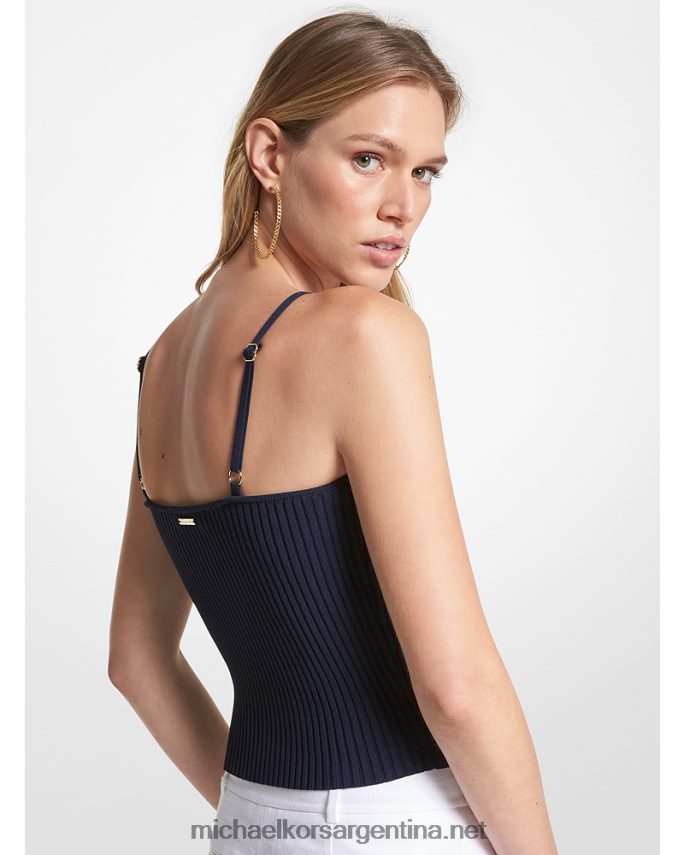 mujer azul medianoche top corto de canalé de viscosa elástica Michael Kors T46HB0398