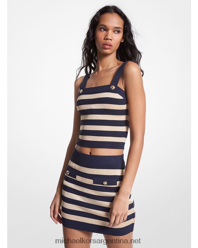 mujer azul medianoche top de punto con rayas metalizadas Michael Kors T46HB0372
