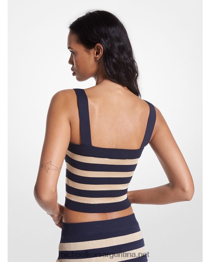 mujer azul medianoche top de punto con rayas metalizadas Michael Kors T46HB0372