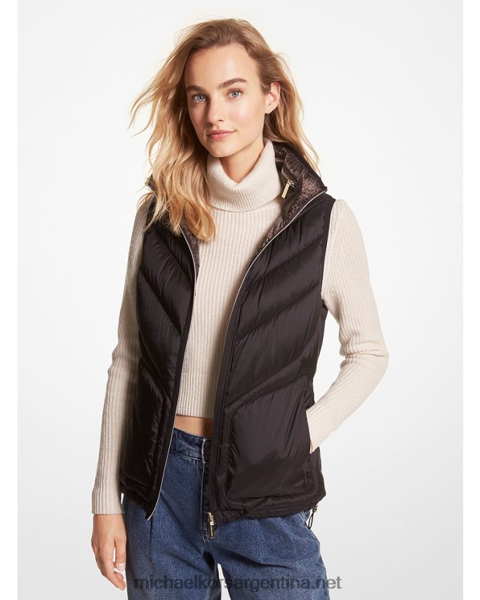mujer chocolate chaleco acolchado reversible con logo estampado Michael Kors T46HB0290