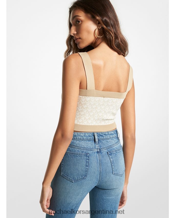 mujer hueso camiseta corta sin mangas con logo en jacquard Michael Kors T46HB0479