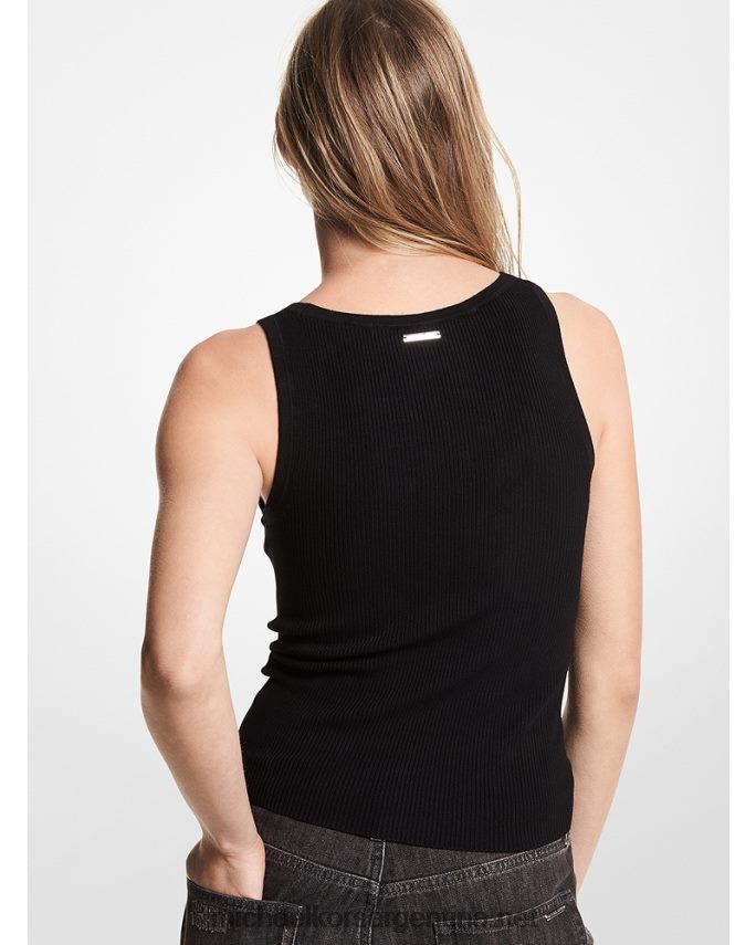 mujer negro camiseta sin mangas de viscosa de canalé Michael Kors T46HB0466