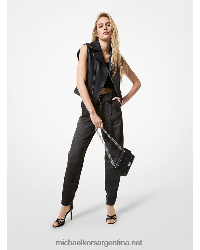 mujer negro chaleco motero de cuero granulado Michael Kors T46HB0331