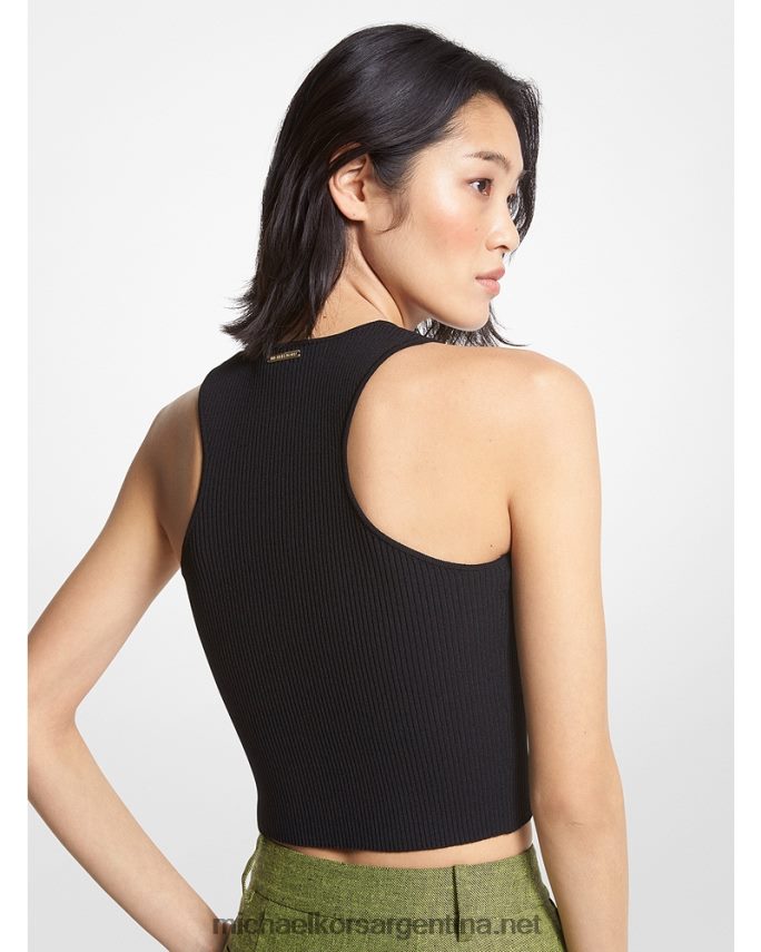 mujer negro top corto de canalé en mezcla de viscosa reciclada Michael Kors T46HB0389