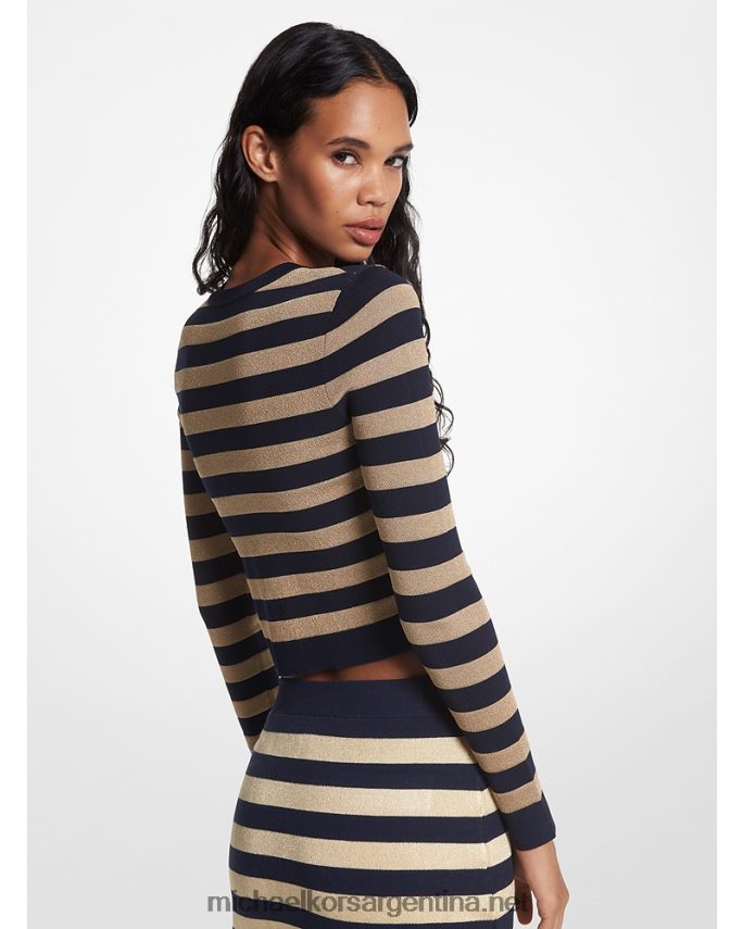 mujer azul medianoche chamarra tejida a rayas metalizadas Michael Kors T46HB0199