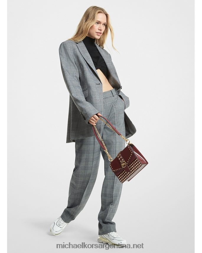 mujer blanco negro blazer boyfriend de lana stretch a cuadros Michael Kors T46HB0346