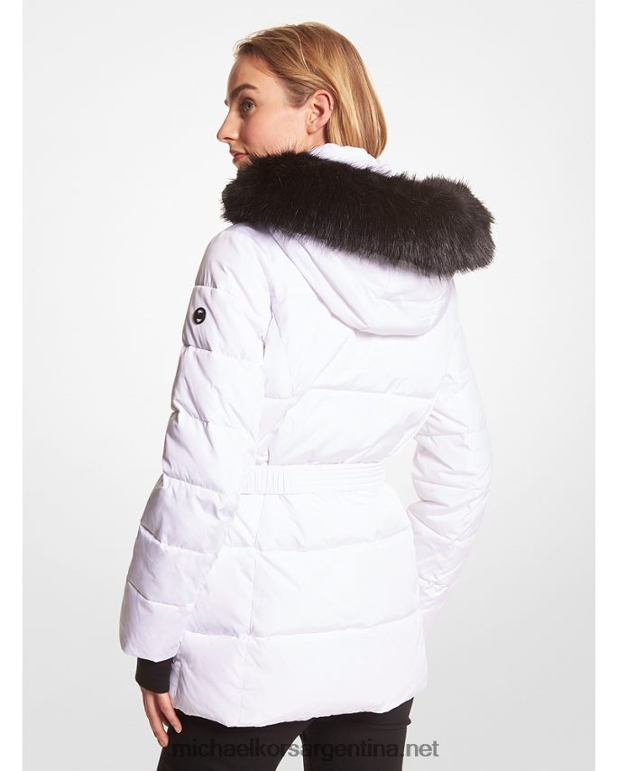 mujer blanco parka con cinturón y ribete de piel sintética Michael Kors T46HB0242
