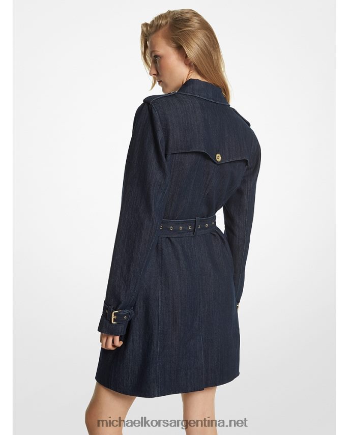 mujer enjuagar gabardina de denim elástico con cinturón Michael Kors T46HB0193