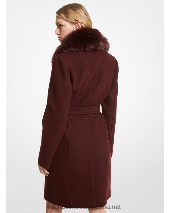 mujer merlot abrigo de mezcla de lana con cuello de piel sintética Michael Kors T46HB0245
