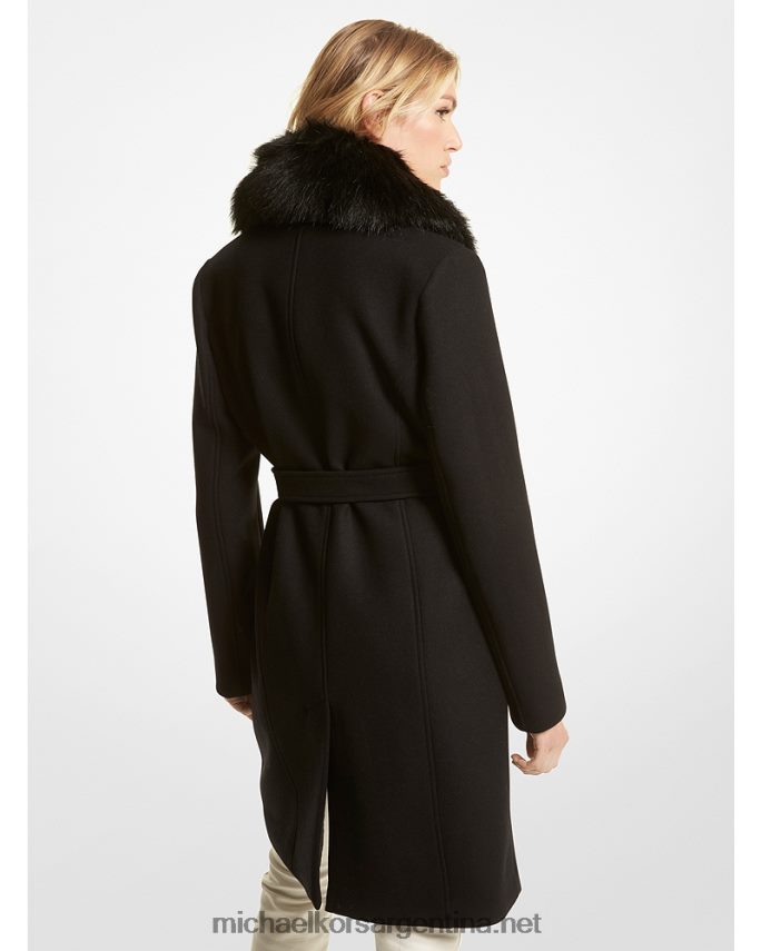 mujer negro abrigo de mezcla de lana con cuello de piel sintética Michael Kors T46HB0248