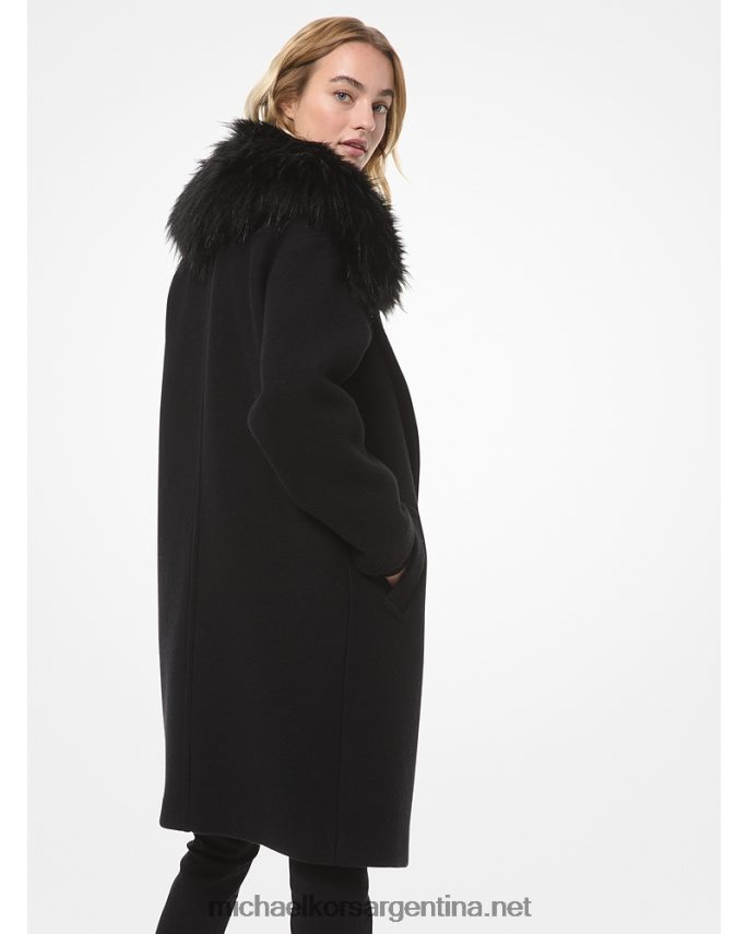 mujer negro abrigo en mezcla de lana con ribete de piel sintética Michael Kors T46HB0339