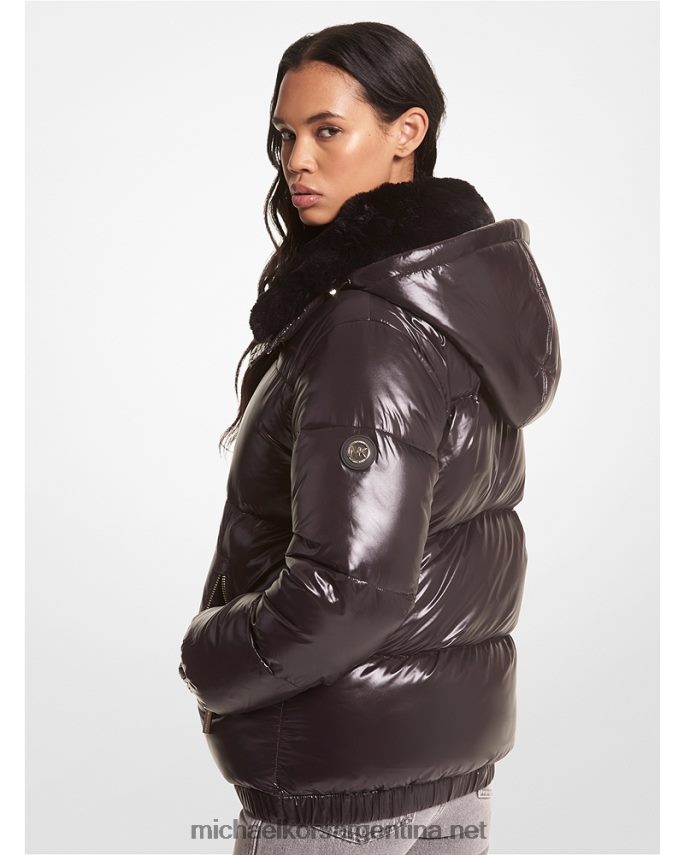 mujer negro chamarra acolchada de nailon con ribete de piel sintética Michael Kors T46HB0256