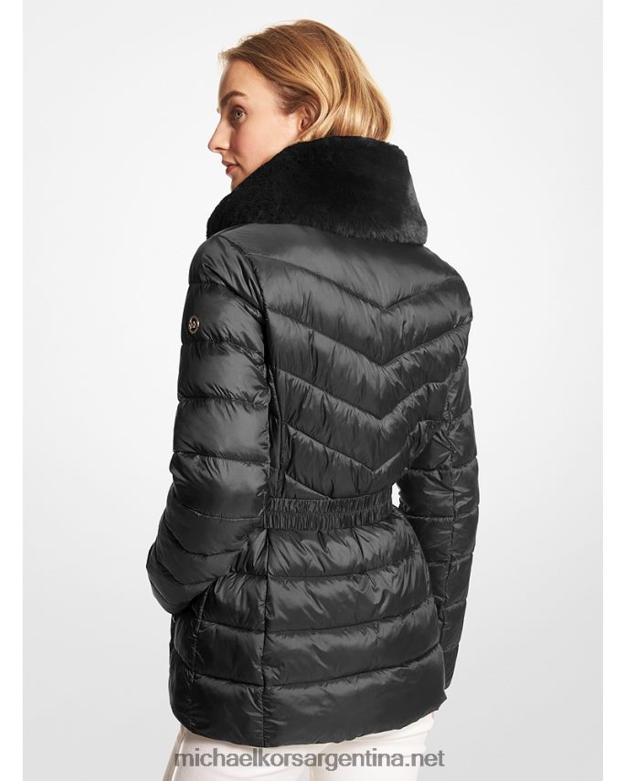 mujer negro chamarra acolchada plegable de nailon acolchado con ribete de piel sintética Michael Kors T46HB0238
