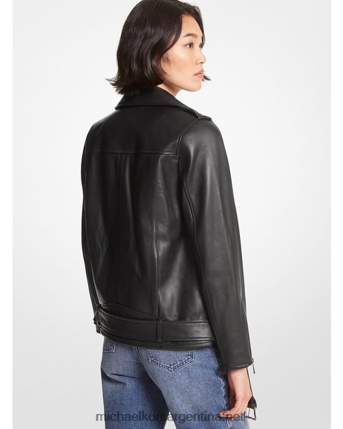 mujer negro chamarra biker de cuero con cinturón Michael Kors T46HB0219